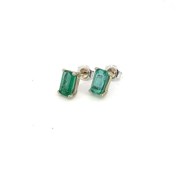Natural Emerald Stud Earrings 14k White Gold 1.25 Cts Certified $3,490 215625 - Picture 3 of 9